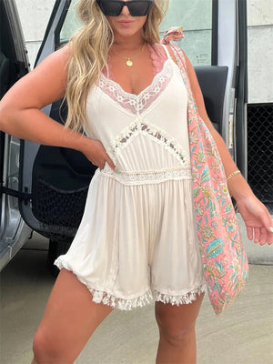 Sexy Lace V Neck Cozy Sleeveless Home Romper for Women