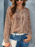 Ladies Elegant Voguish Jacquard Lapel Chiffon Blouse