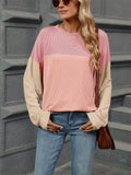 Candy Color Striped Texture Autumn Long Sleeve Shirt for Women