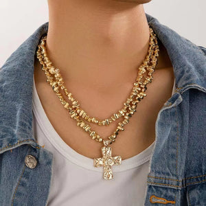 2Pcs/Set Hip-Hop Cross Pendant Acrylic Irregular Beads Necklaces