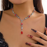 Black Bat Red Rhinestone Pendant Necklace for Women