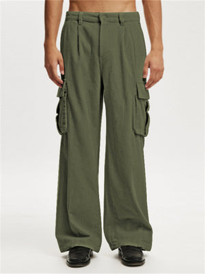 Men's Relaxed Casual Pleated Corduroy Multi-Pocket Cargo Pants