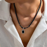 Special Black Tiger Stone Pendant Unisex Bead Necklace