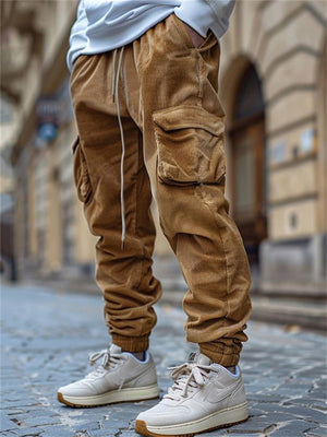 Men's Autumn Warm Corduroy Windproof Ankle-Tied Cargo Pants