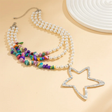 Women's Bohemian Big Star Pendant Imitation Pearl Stone Necklace