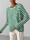 Classic Stripe Round Neck Long Sleeve Sweater for Women