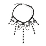 Halloween Gothic Style Black Crystal Tassel Choker for Lady