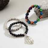 3Pcs/Set Men's Halloween Hand Skull Beaded Bracelets