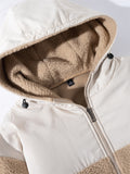 Men's Anti-Theft Zipper Pocket Patchwork Plush Lining Hooded Coat