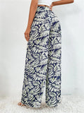 Women's Leaf Print High Waist Flowy Chiffon Wide Leg Pants