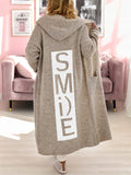 Women's "Smile" Print Loose Fit Sweater with Hood