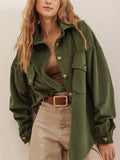 Women's Lapel Chest Pocket Corduroy Coat Long Sleeve