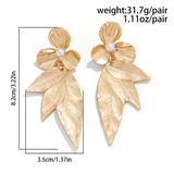 Female Three Leaves Faux Pearl Flowers Earrings