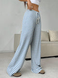 Women's Comfort Elastic Waist Striped Casual Straight Leg Pants