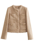 Female Metal Button Temperament Short Tweed Coats