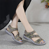 Side Cutout Ethnic Pattern Flat Sandals for Women