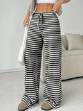 Women's Comfort Elastic Waist Striped Casual Straight Leg Pants