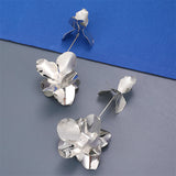 Luxury Gold & Silver Flower Pendant Statement Earrings for Lady