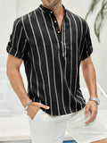 Men's Vertical Stripe Stand Collar Short Sleeve Shirt for Holiday