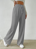 Women's Striped Texture Loose Drawstring Straight-Leg Pants