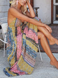 Bohemian Multicolor Stripe V Neck Strappy Maxi Dress for Women