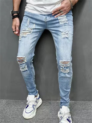 Men's Street Trendy Motorcycle Ripped Skinny Jeans