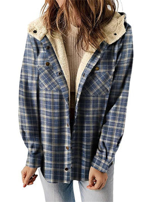 Women's Winter Checked Hooded Thermal Coat with Plush Lined