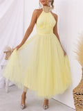 Wedding Elegant Backless Stand Collar Flowy Dress for Lady