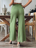 Ladies Fashion Solid Color Pleated Pants with Pockets