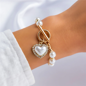 Female Modish Imitation Pearl OT Buckle Heart Bracelets