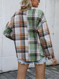 Relaxed Multicolor Plaid Chest Pocket Lapel Blouses for Women