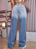 Ladies X Shaped Ripped Gradient Color Jeans