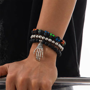 3Pcs/Set Men's Halloween Hand Skull Beaded Bracelets