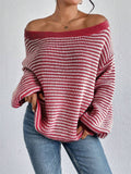 Female Lantern Sleeve Striped Off Shoulder Sweaters