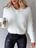 Women's Shinny Rhinestone-Studded Fluffy Knitted Sweater