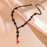 Black Bat Red Rhinestone Pendant Necklace for Women