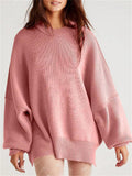 Women's Batwing Sleeve Side Slit Ribbed Crewneck Sweater