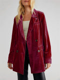 Lapel Split Velvet Blazer Coat for Women