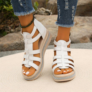 Female Elegant Wedge Heel Back Zipper Rhinestone Sandals