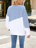 Stripe & Solid Color Round Neck Loose Sweatshirt for Female