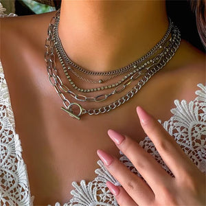 5Pcs/Set Punk Style Multilayer Iron Chain Necklace for Women