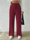 Women's Striped Texture Loose Drawstring Straight-Leg Pants