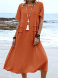 Holiday Solid Color Round Neck Loose Dress for Women