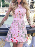 Women's Floral Embroidery Bohemian A-line Mini Dress