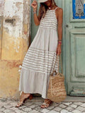 Grey White Stripe Holiday Sleeveless Sundress for Women