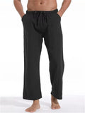 Men's Comfortable Solid Color Cotton Linen Lace Up Pants