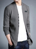 Autumn Winter Men's Solid Color Cardigan Sweater with Patch Pocket