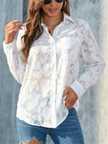 Ladies Elegant Voguish Jacquard Lapel Chiffon Blouse