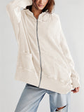 Women's Casual Oversized Patch Pocket Zipper Hoodies