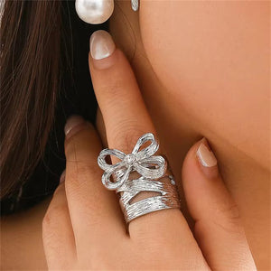 Luxury Bowknot Hollow Metal Rings for Women